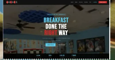 Custom marketing site for A.M. Cafe Edgewater — bold diner branding, clear CTAs (Order Online / View the Menu), and above-the-fold social proof (4.6★ Google rating, 283+ reviews).