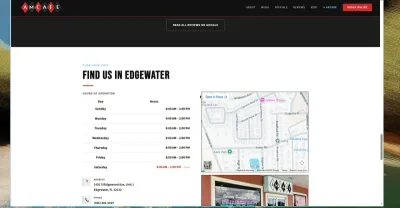 Visit conversion block — hours (daily 6AM–2PM), map, phone, and parking for 1401 S Ridgewood Ave, Edgewater, FL so mobile users can call or navigate in one tap.